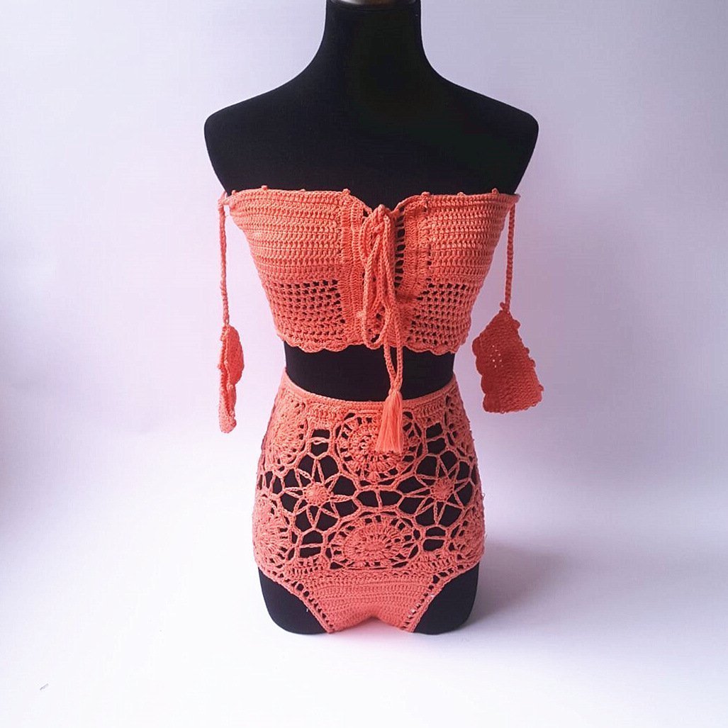 Off Shoulder Hollow Hook High Waist Bikini Swimsuit
