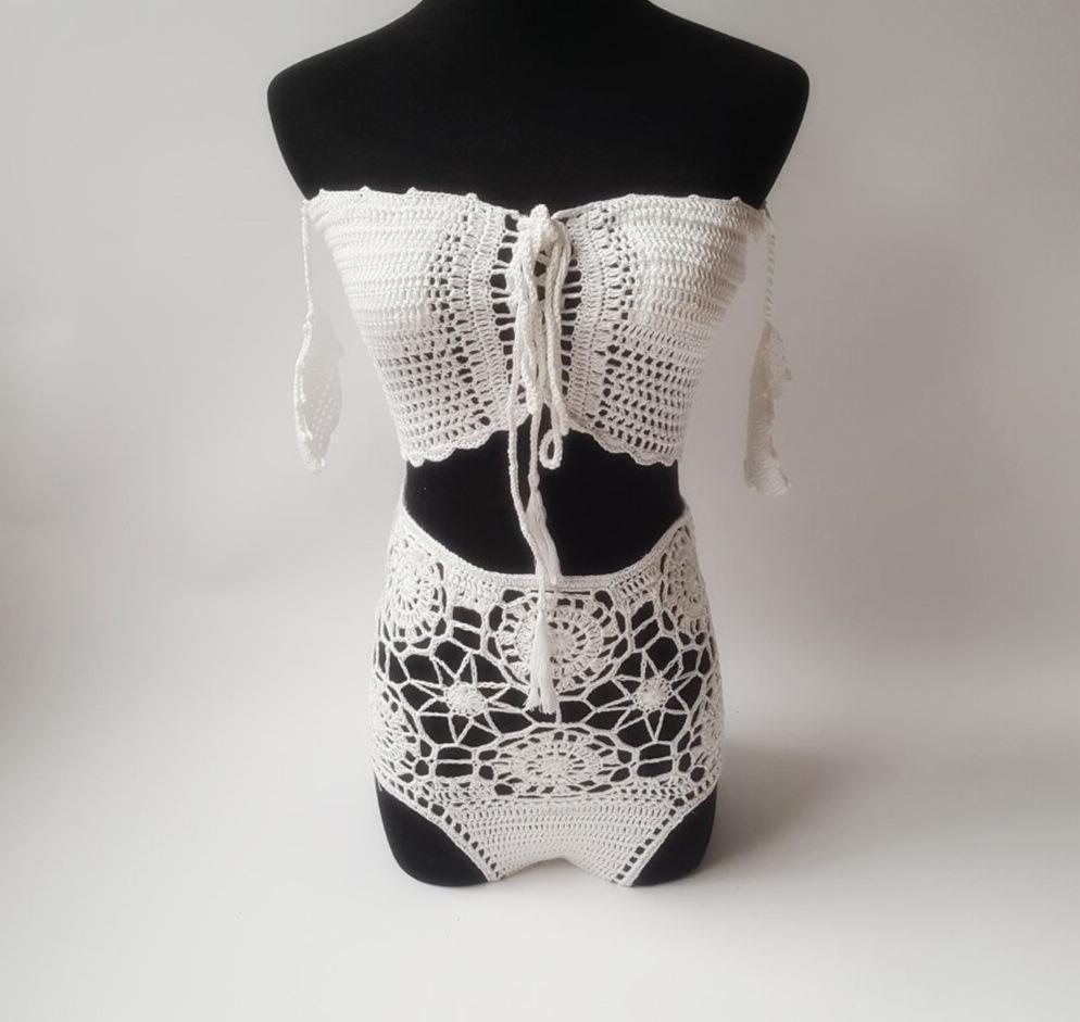 Off Shoulder Hollow Hook High Waist Bikini Swimsuit