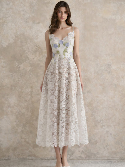 Paisley Floral Embroidered Lace Midi Dress