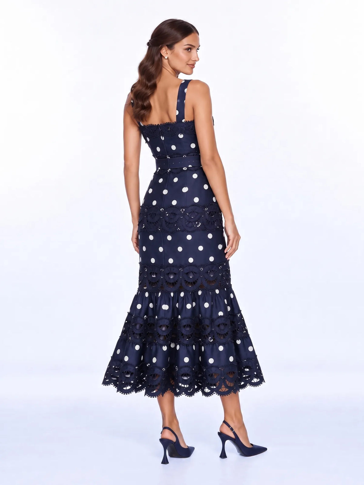 Neva Lace-Panel Polka-Dot Midi Dress