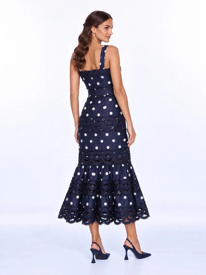 Neva Lace-Panel Polka-Dot Midi Dress