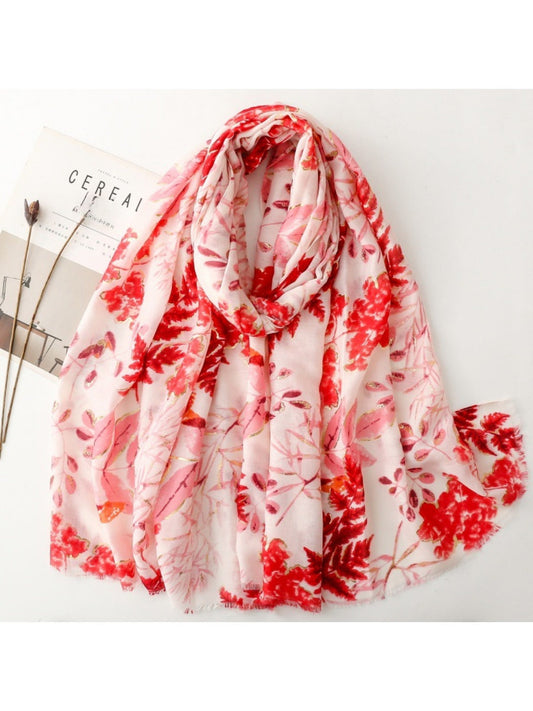 Scarvii - Leaf Print Long Thin Scarf - Versatile &amp; Stylish