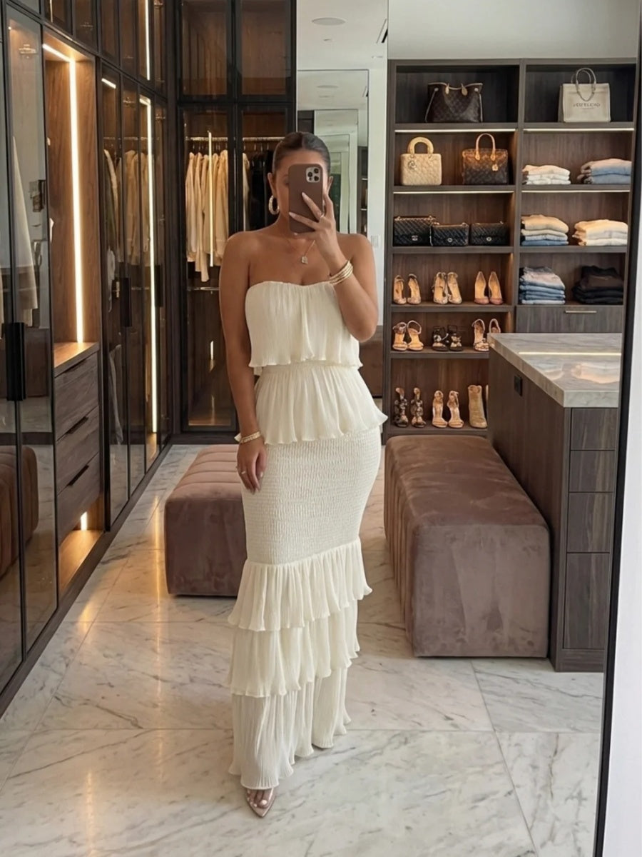 Luna Strapless Tiered Ruffled Chiffon Maxi Dress