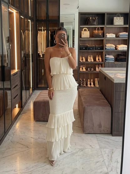 Luna Strapless Tiered Ruffled Chiffon Maxi Dress