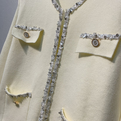 Chanel 26 Beaded Stylish Button Cardigan White in Wool 800687