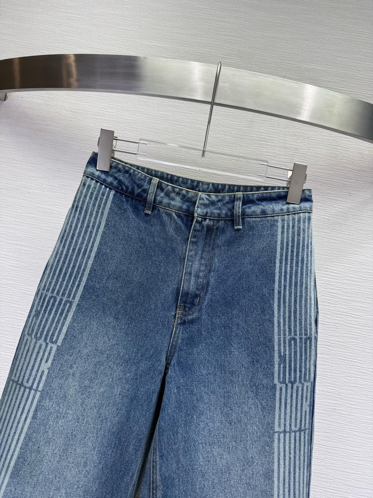 CD 25SS Laser Printed Stripe Pattern Wide-Leg Jeans Blue Cotton 306516