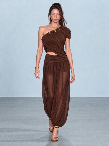 Evangeline Pleated Beaded Top and Trouser Set