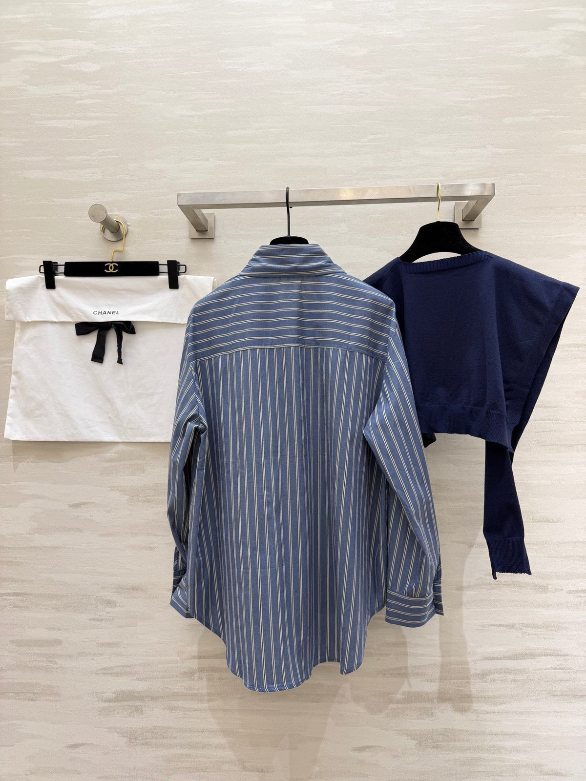 CC Striped Shirt & Knitted Shawl Blue White Cotton 344723
