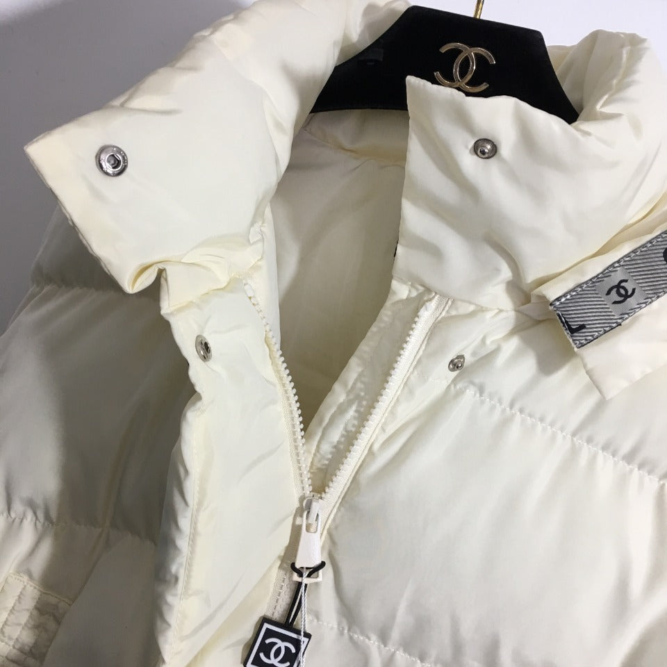 CC Logo Embroidered Letters Ribbon Stitching Long-Sleeved Hooded Cotton Jacket