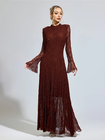 Octavia Brown Lace Long Sleeve Dress