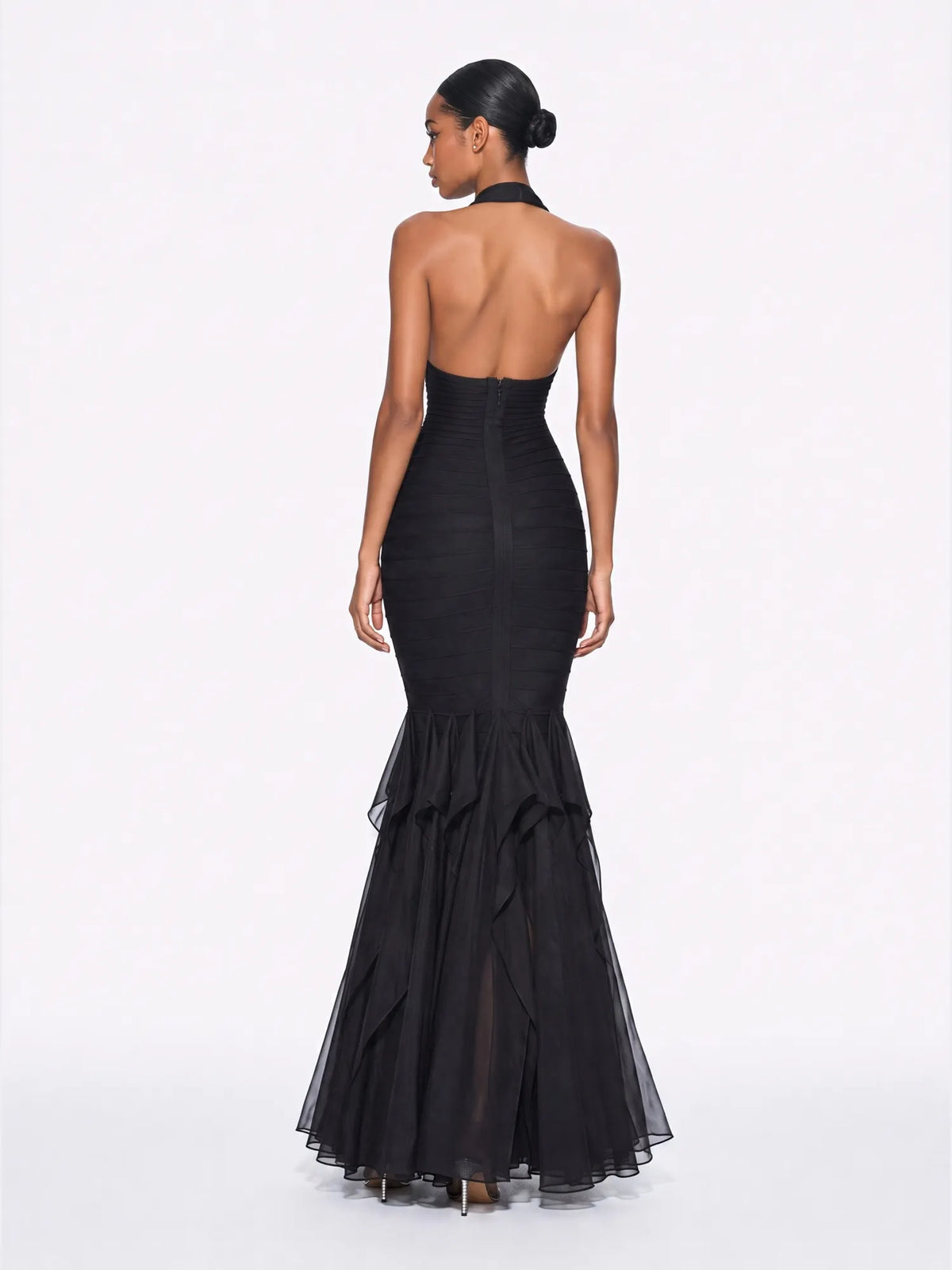 Coraline Halter-Neck Ruffled Backless Maxi Dress
