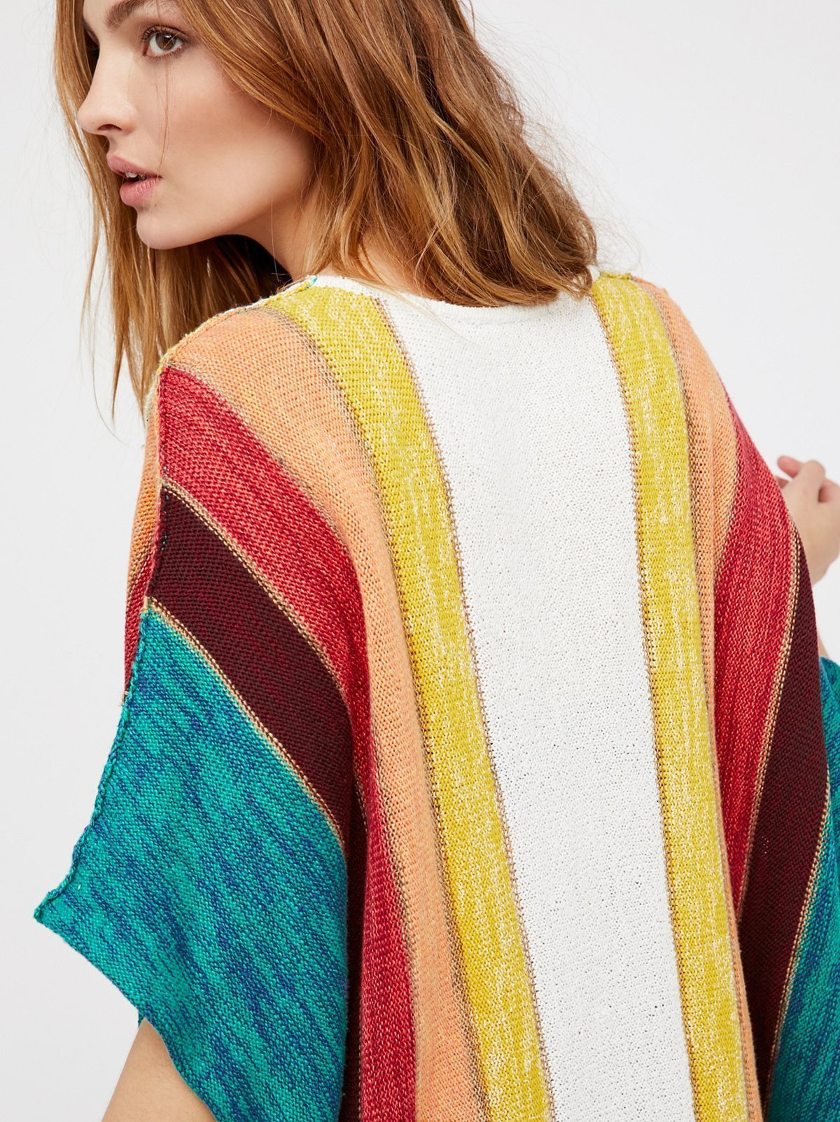 Rainbow Strips Loose Knitting Hollow Beach Blouses Bikinis