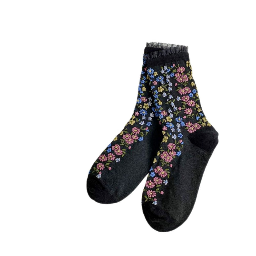 Rufia - Floral Lace Mid-calf Socks - Delicate &amp; Vintage