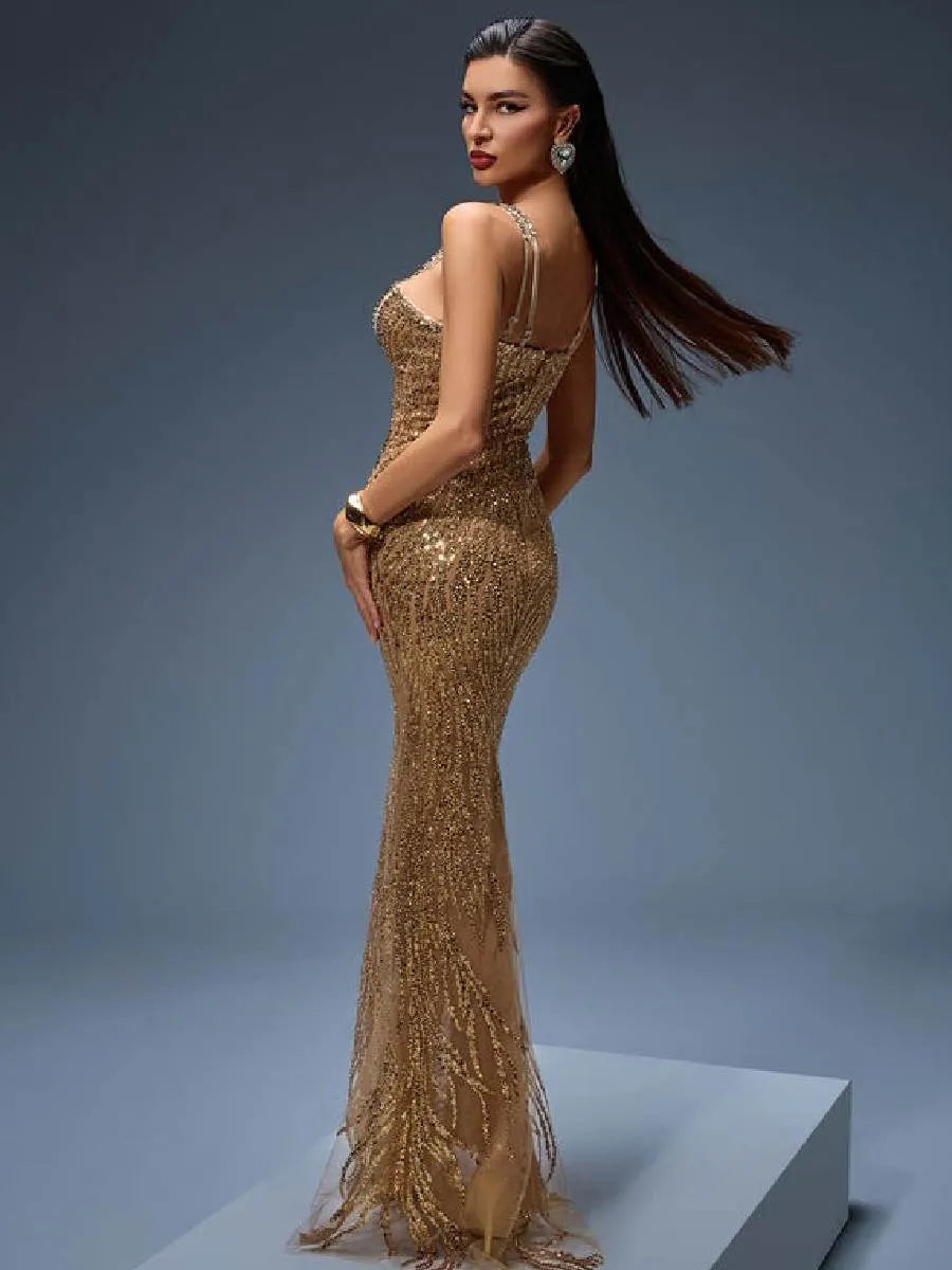 Annabelle Crystal Embroidered Maxi Dress
