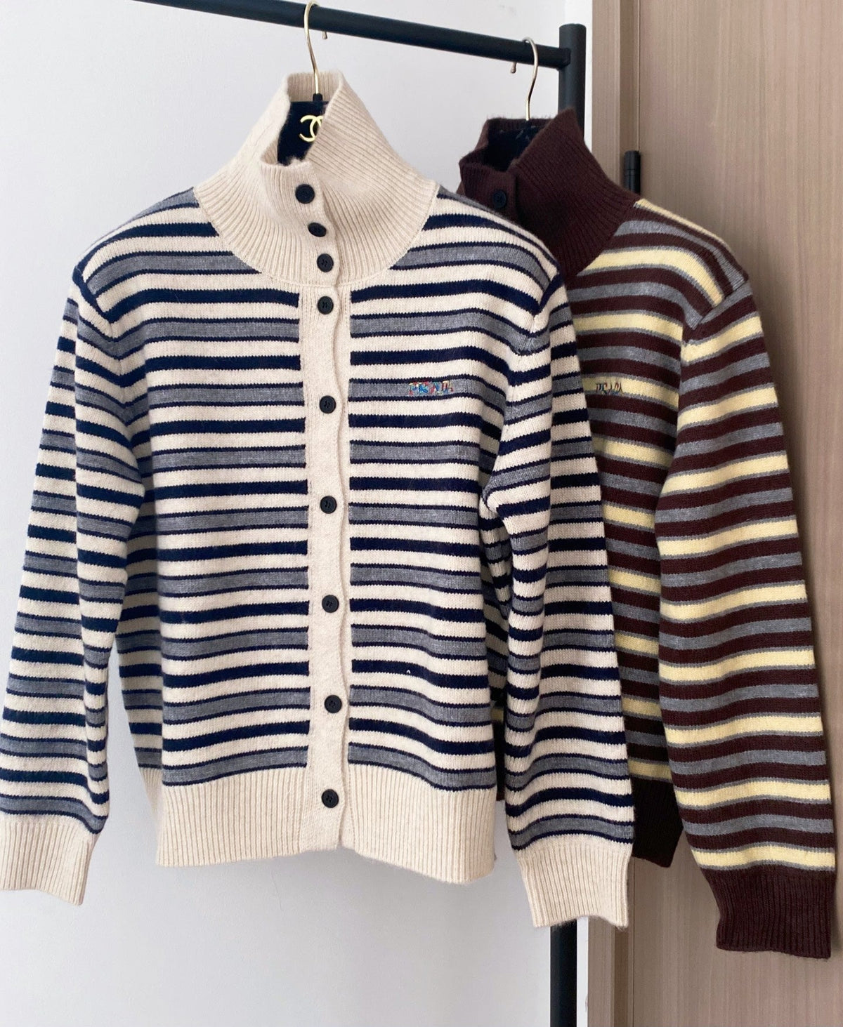 Prada 2025 Two-Tone Cardigan Brown and White Wool