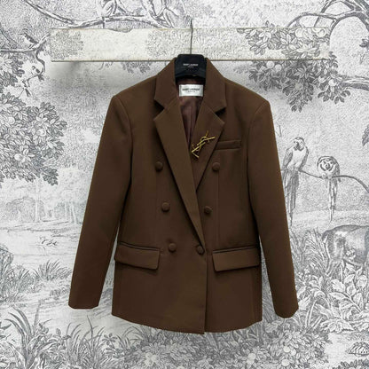 YSL 25 Suit Jacket Brown Wool Cotton
