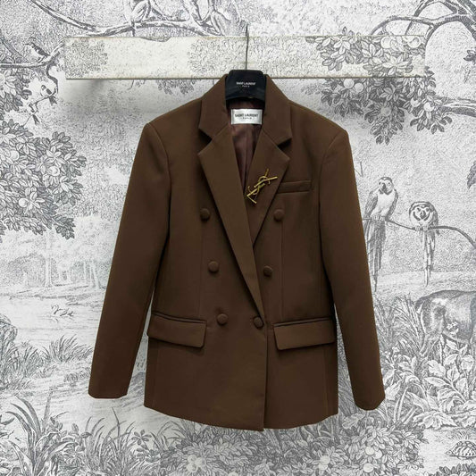 YSL 25 Suit Jacket Brown Wool Cotton