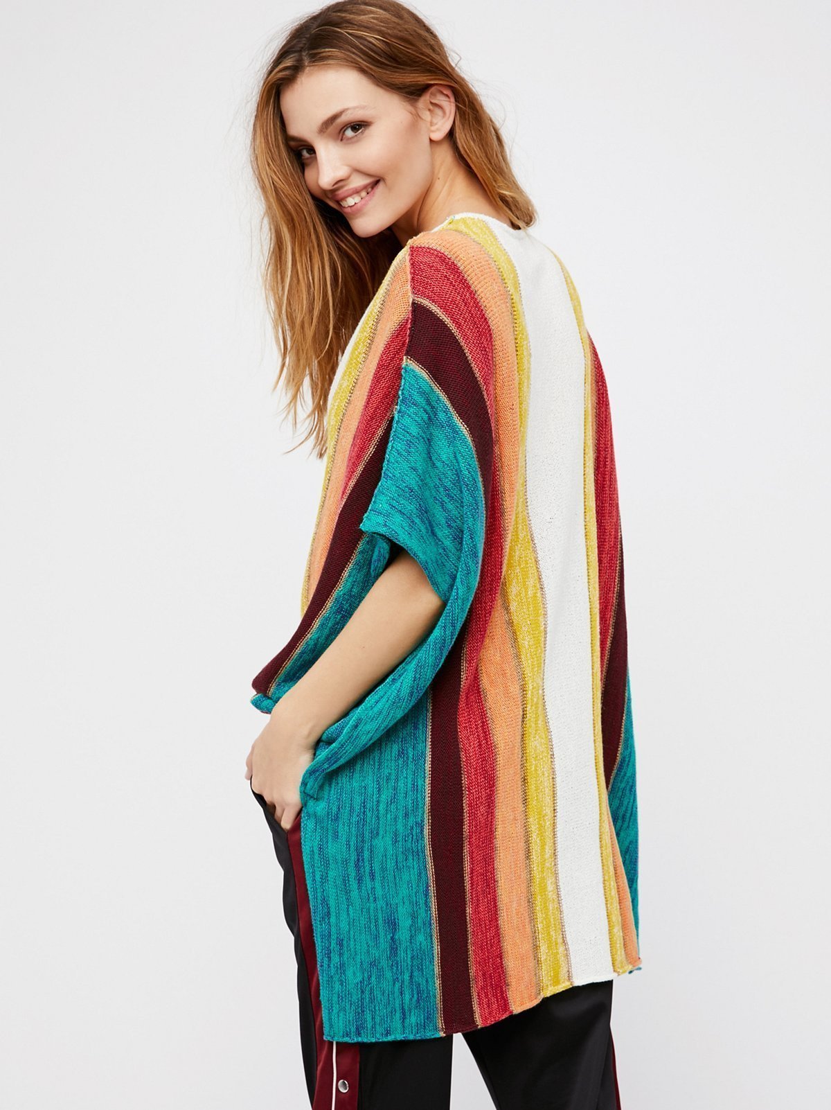 Rainbow Strips Loose Knitting Hollow Beach Blouses Bikinis