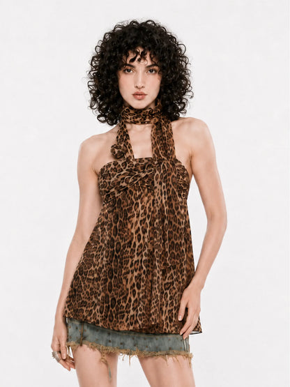 Nayeli Leopard Print Chiffon Strapless Mini Dress