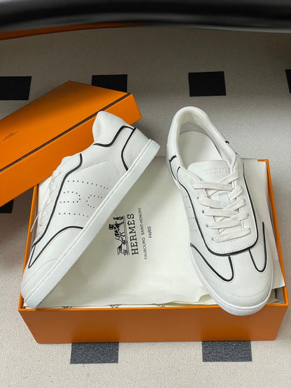 Hermes 26 Match Sneakers White Black in Calfskin 594338