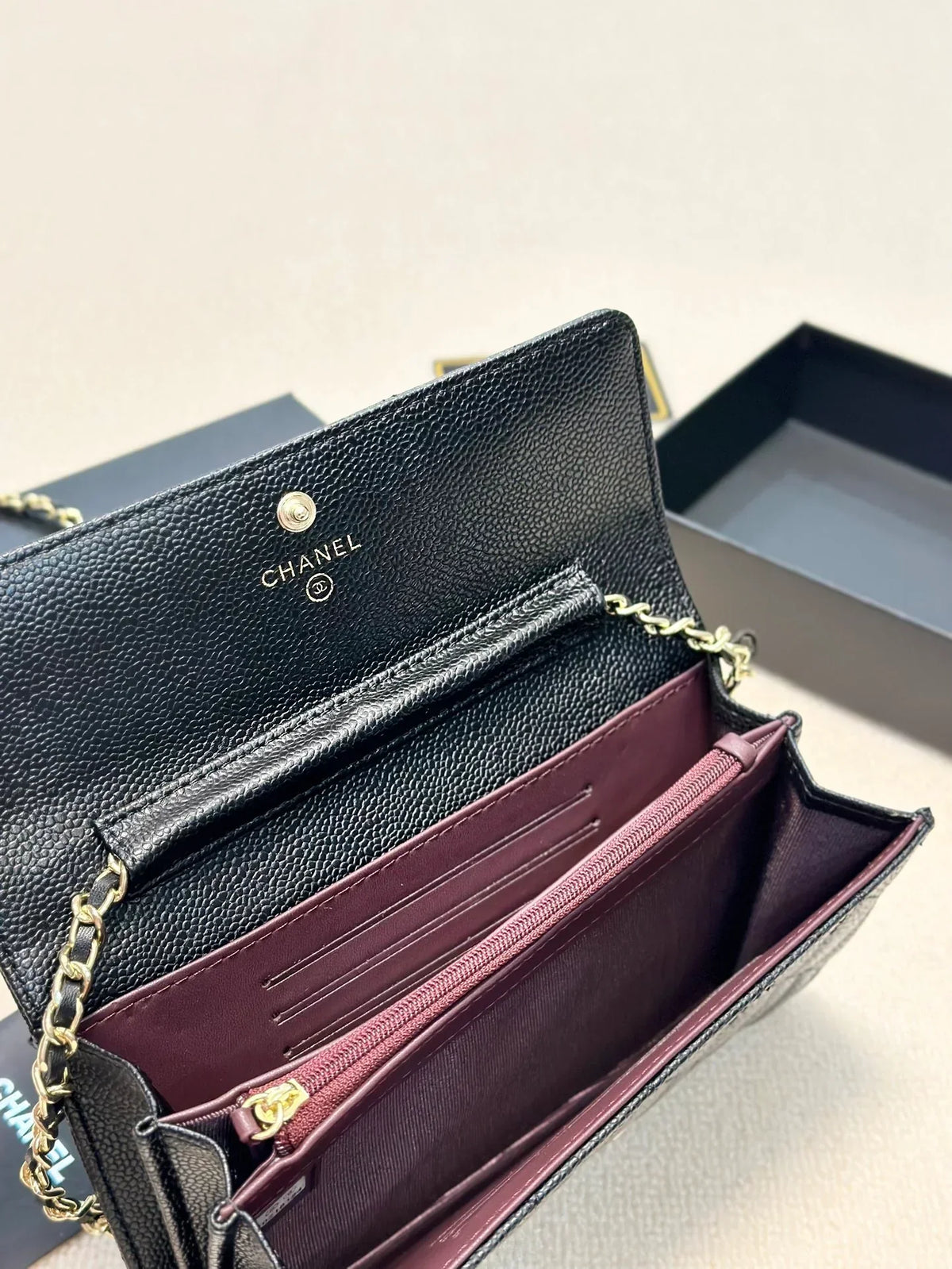 CHANEL Black Wallet Buckle Chain Bag