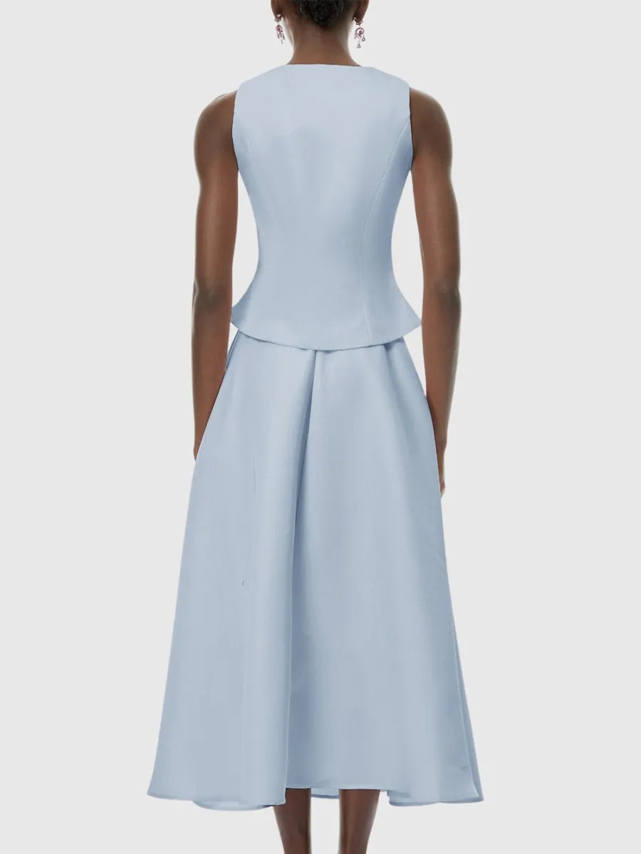 Devora Crystal Embellished Vest & Midi Skirt Set