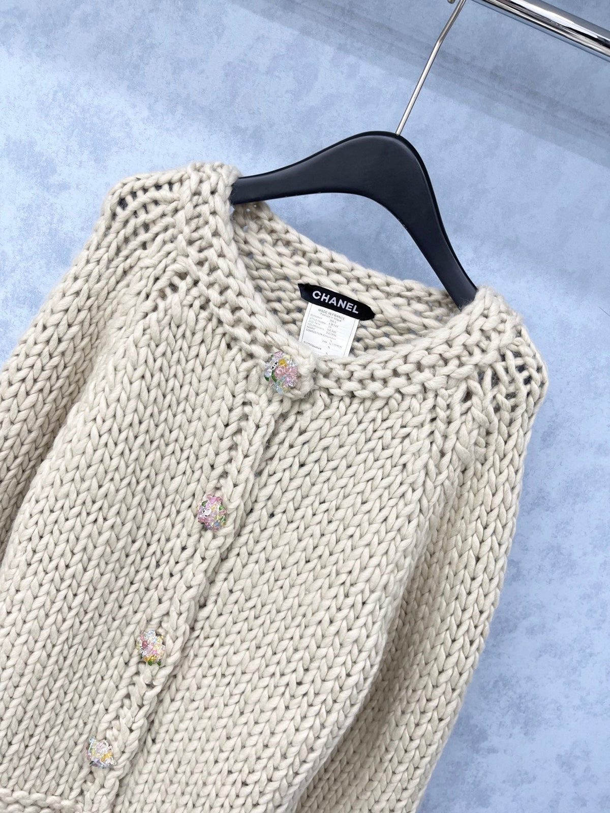 CC 2025 Cardigan With Multicolored Button Beige Wool 325881