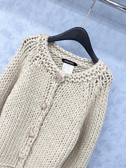 CC 2025 Cardigan With Multicolored Button Beige Wool 325881