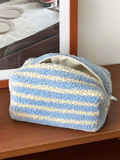 Cosbai - Blue Striped Fleece Makeup Pouch Organizer