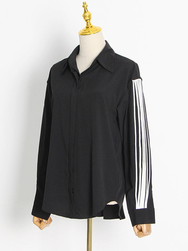 Puff Sleeves Contrast Color Blouses&Shirts Tops