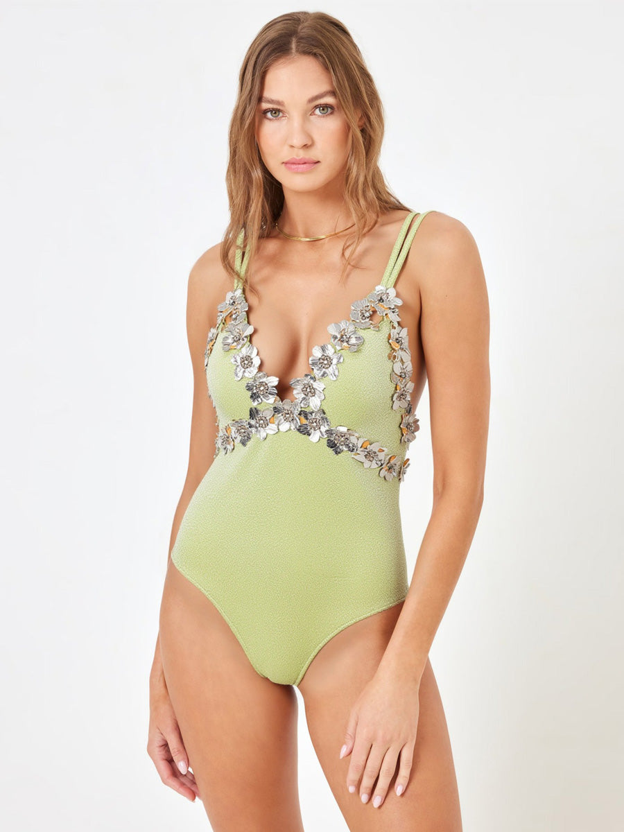 Avalynn Shimmering Fabric Floral Swimsuit Set