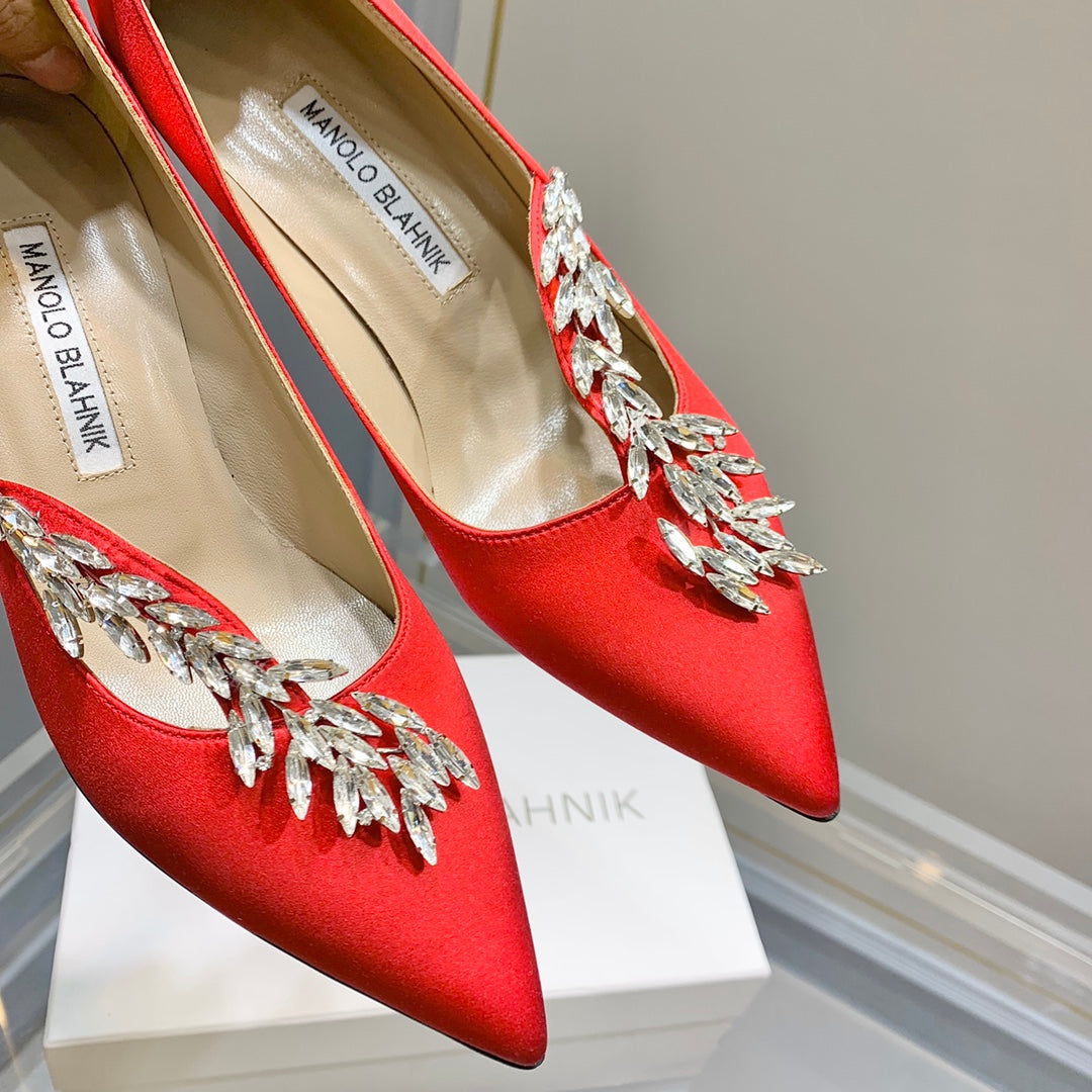 Manolo Women's Nadira Pumps 70 Light Red Satin