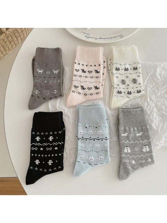 Rufia - Retro Mid-calf Socks with Hearts and Animal Prints