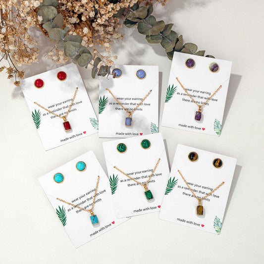 Vintage Stone Pendant Earring Necklaces Set