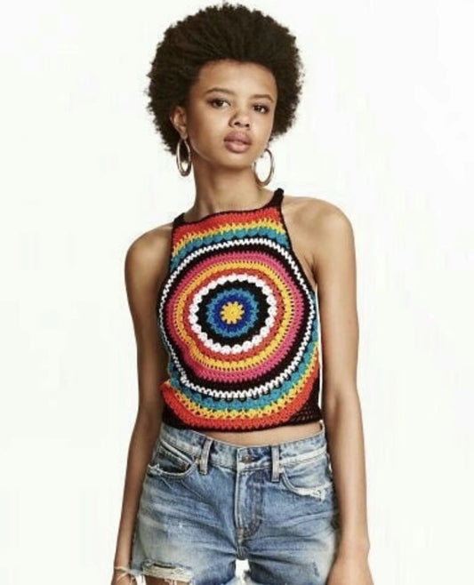 Handmade Crochet Color Vest Summer Hollow Perspective Sleeveless Vacation Top