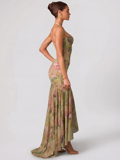 Kaia Floral Draped Corset Maxi Dress