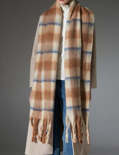 Trendy Winter Tassel Plaid Shawl Soft Scarf
