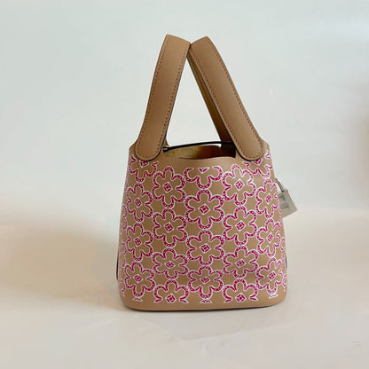 Hermès Micro Lucky Daisy Picotin 14 Swift Chai / Rose / White
