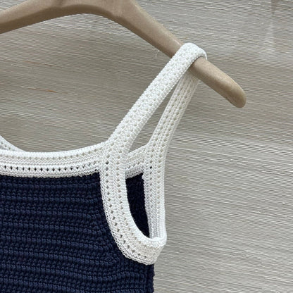 Gucci 25 Knitted Suspender Dress Blue White Cotton