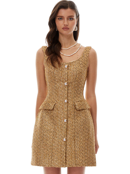 Scarlett Square Neck Tweed Mini Dress
