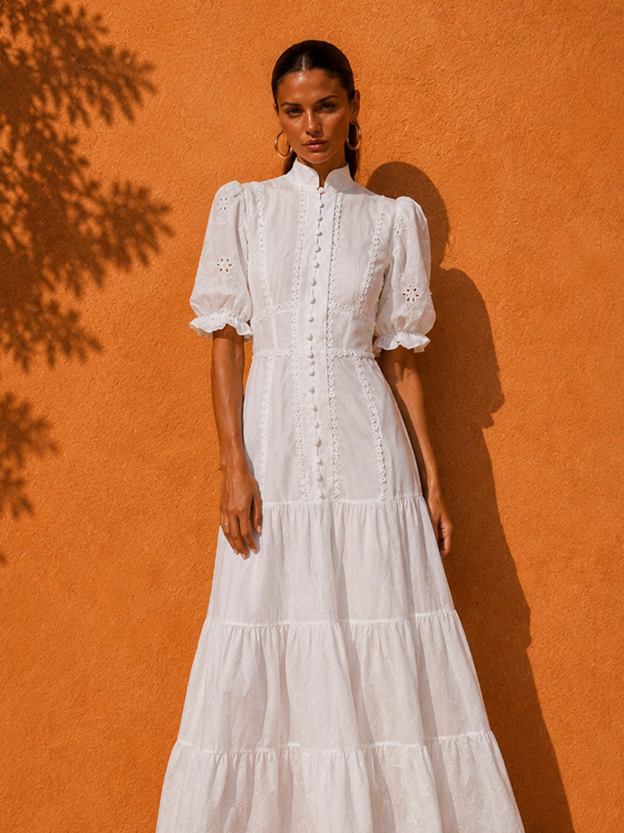 Allison Single-Breasted Embroidered Midi Dress