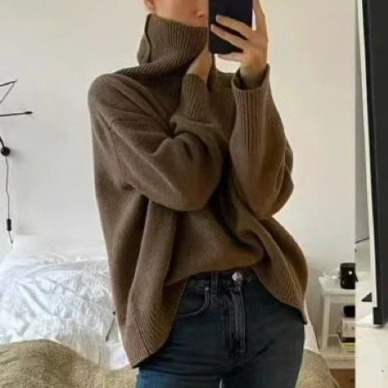 Solid Color High Neck Sweater