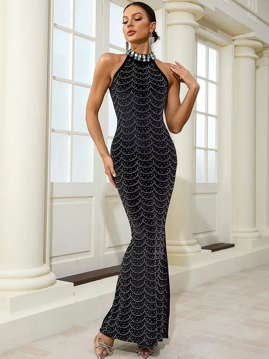 Mariella Rhinestone-Embellished Sleeveless Bodycon Maxi Dress