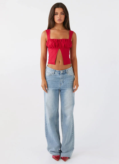 A Poet's Notes Linen Top - Red