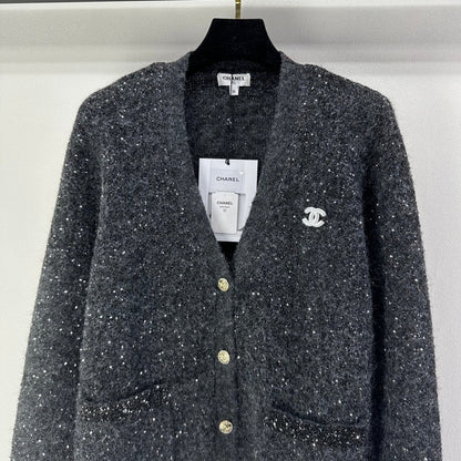 CC V-Neck Grey Cardigan Grey Knit 346012