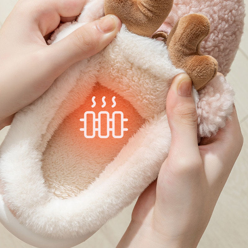 Cute Reindeer Warm Plush Outdoor Slippers