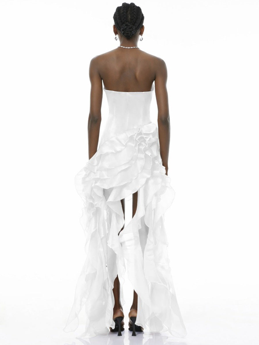 Keira White Strapless Ruffled Maxi Dress