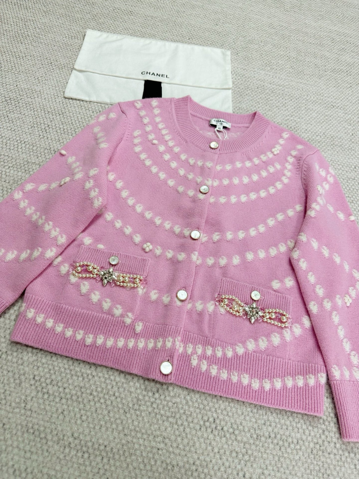 CC 25 Pearls Cardigan Pink Cashmere