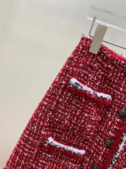 CHANEL 25S RED TWEED FOUR-POCKET SKIRT 314