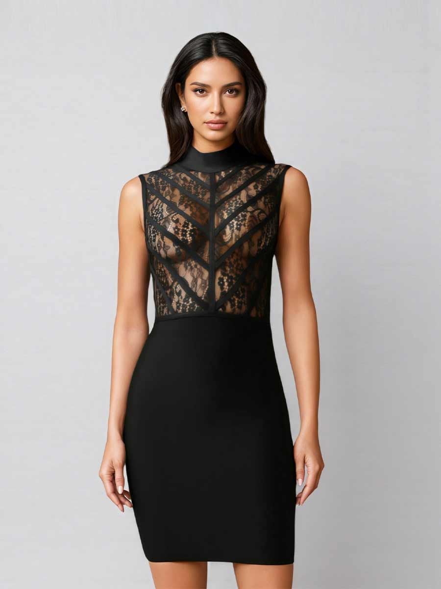 Brynn Sleeveless Lace Bandage Mini Dress
